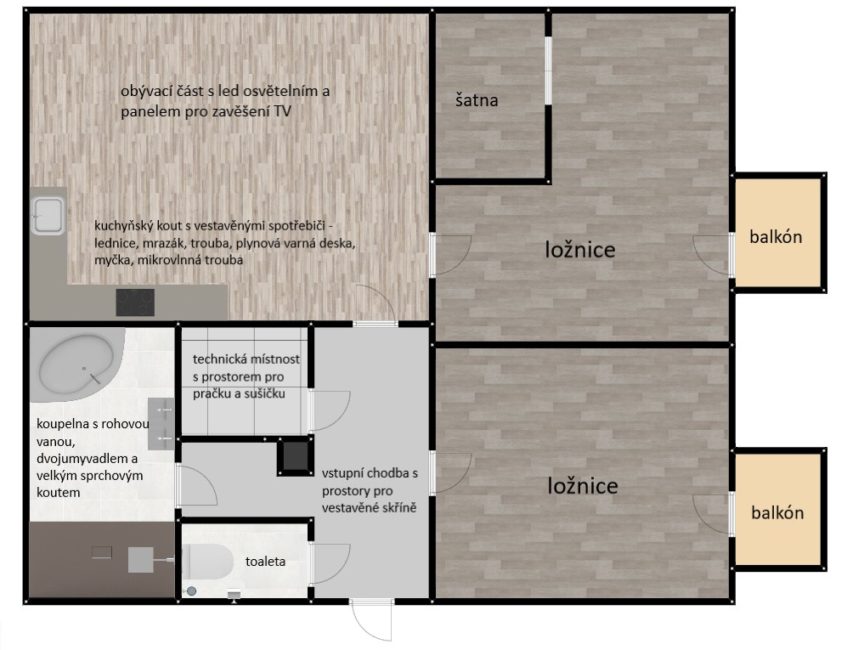 Prodej nadstandardního 3+kk se dvěma balkóny, 97 m2 – Stěžery