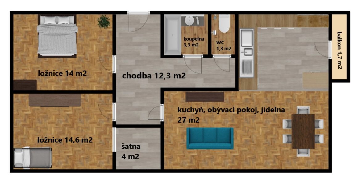 Prodej nadstandardního 3+kk s šatnou, balkónem a dvěma sklepy, 85 m2 – Čáslav