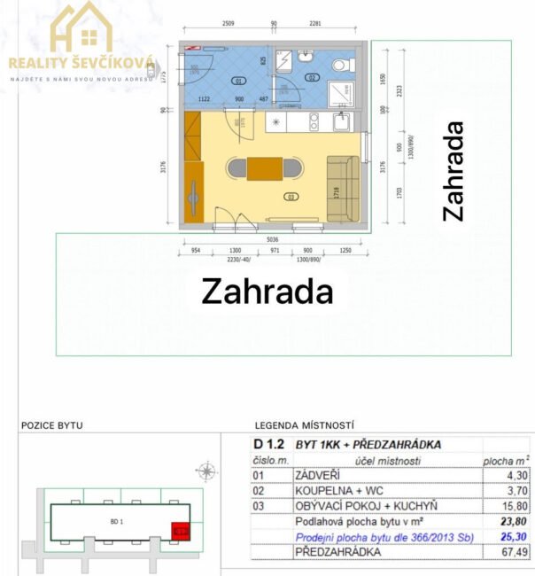 Pronájem novostavby 1+kk s předzahrádkou – Nádražní, Hrochův Týnec